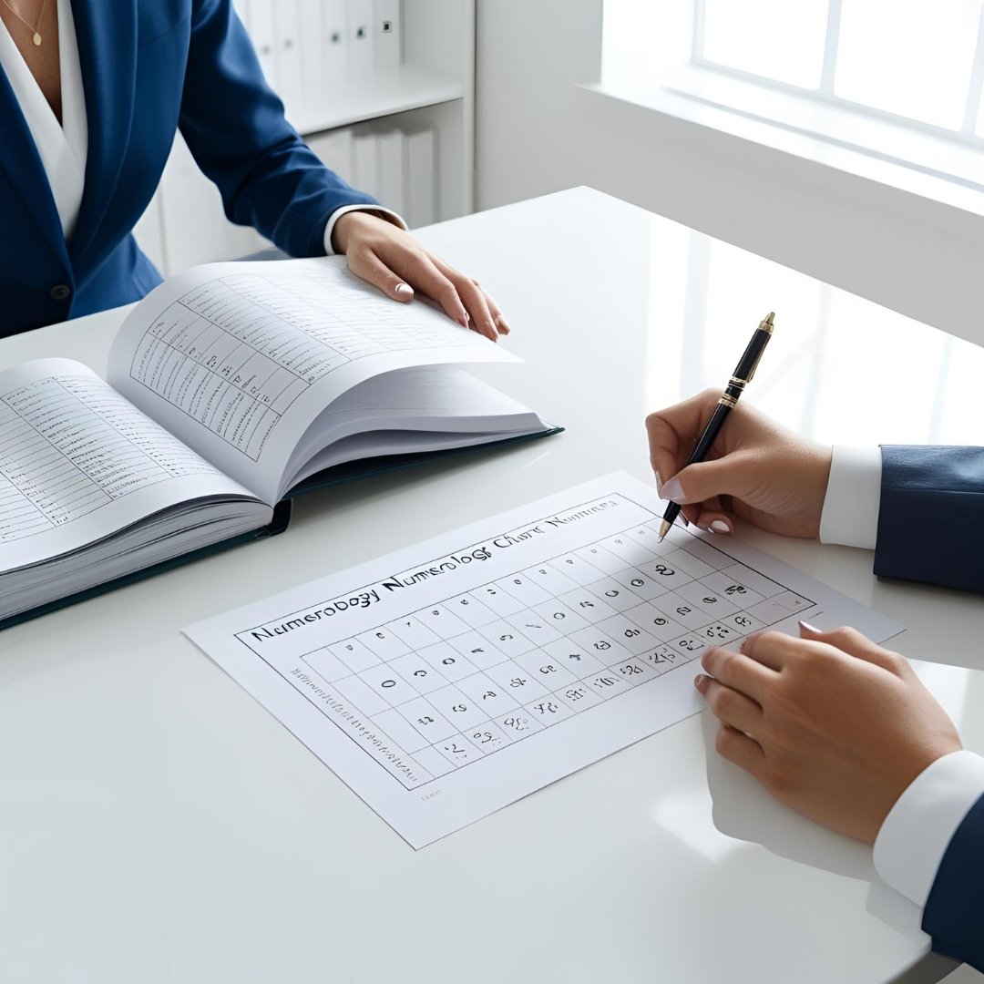Numerologist analyzing full name using numerology tools.